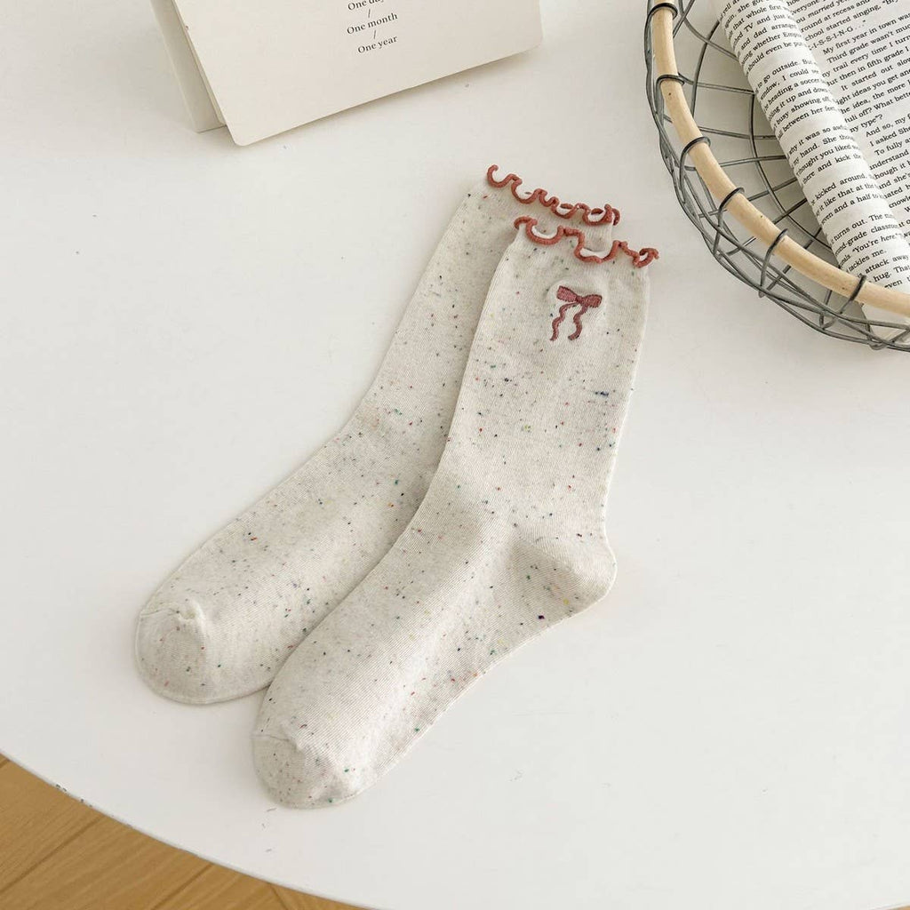 Ruffle Bows Embroidered Socks For Women_CWMS1349