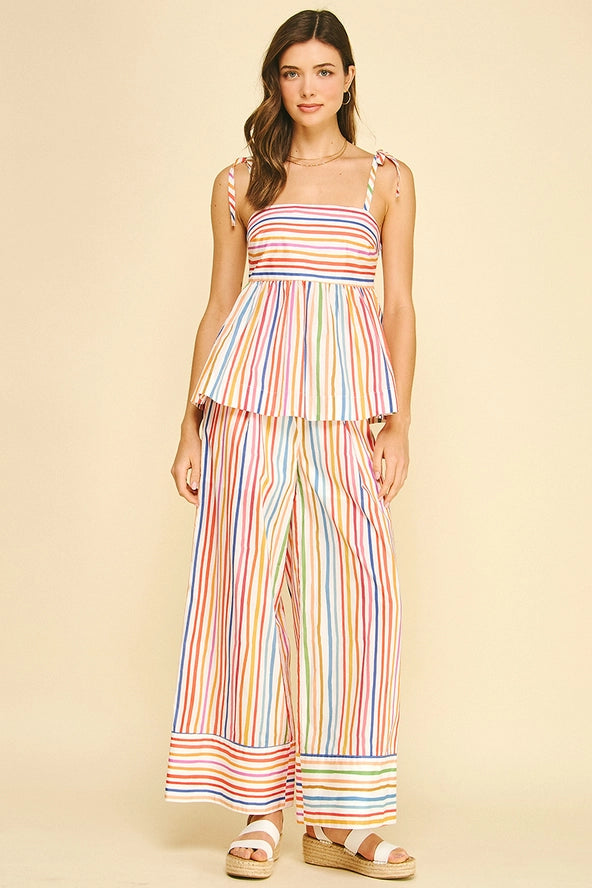PINCH Rainbow Stripe Wide Leg Pants - High Waisted Summer Trousers