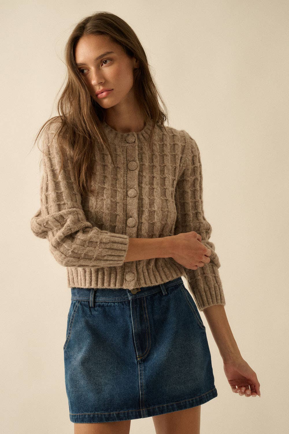 Cable Knit Button-Up Cardigan Sweater