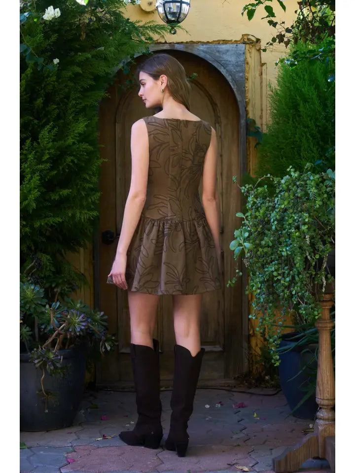 Embroidered Boatneck Mini Dress