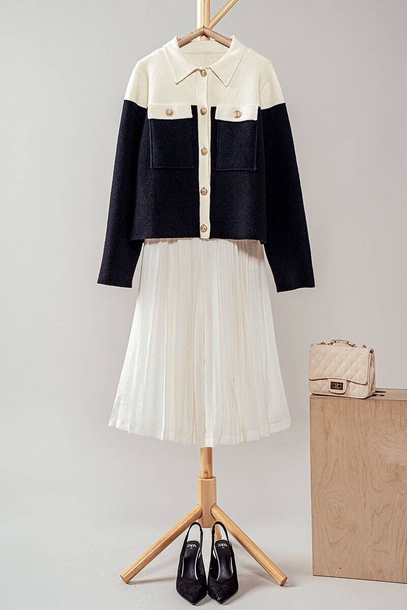 Colorblock Button-Up Cropped Coat