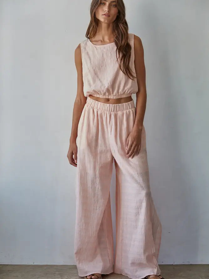 By Together Wide Leg Cotton Pants - High-Waisted Blush Palazzo Pants