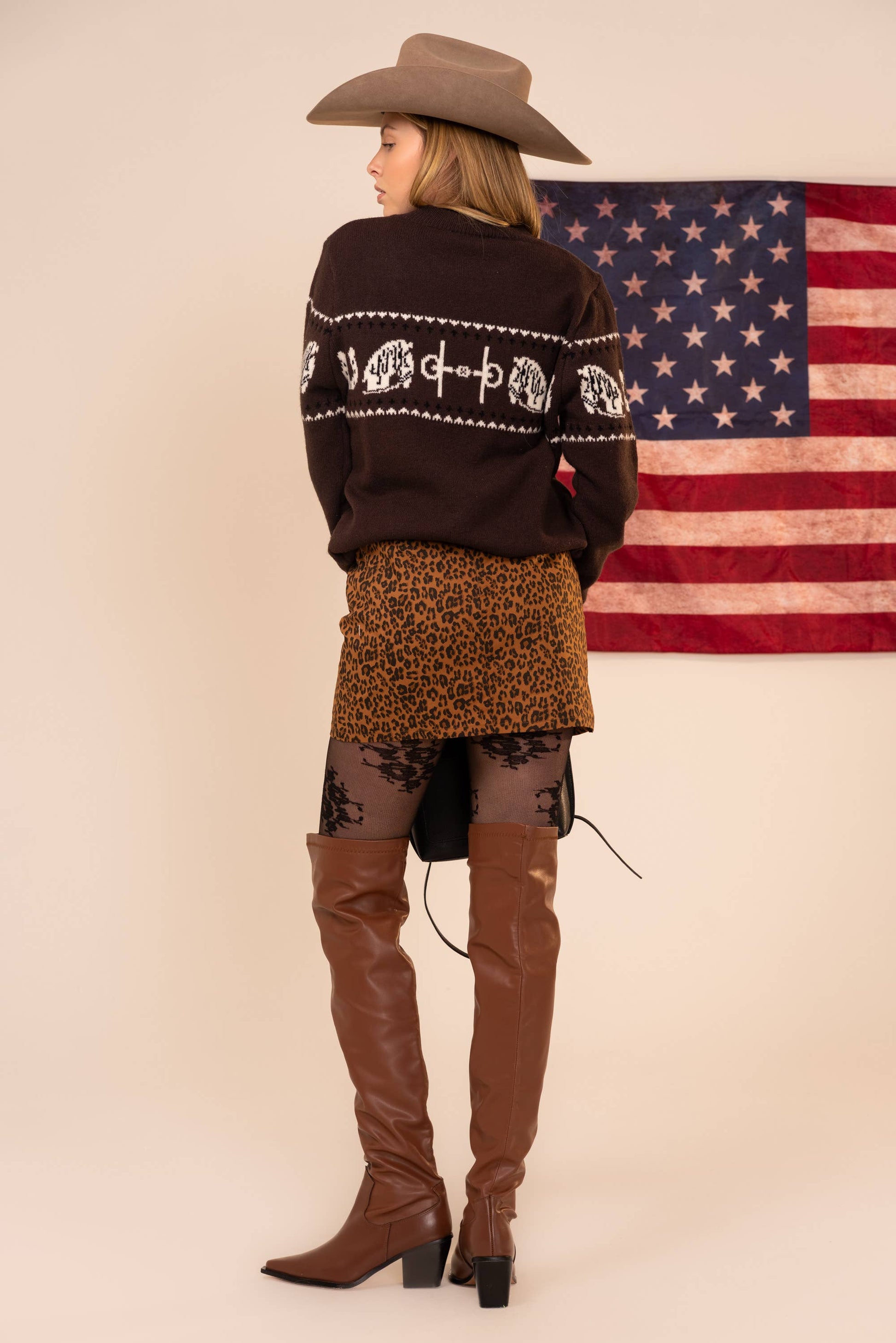 Horse Pattern Crew Neck Western Sweater