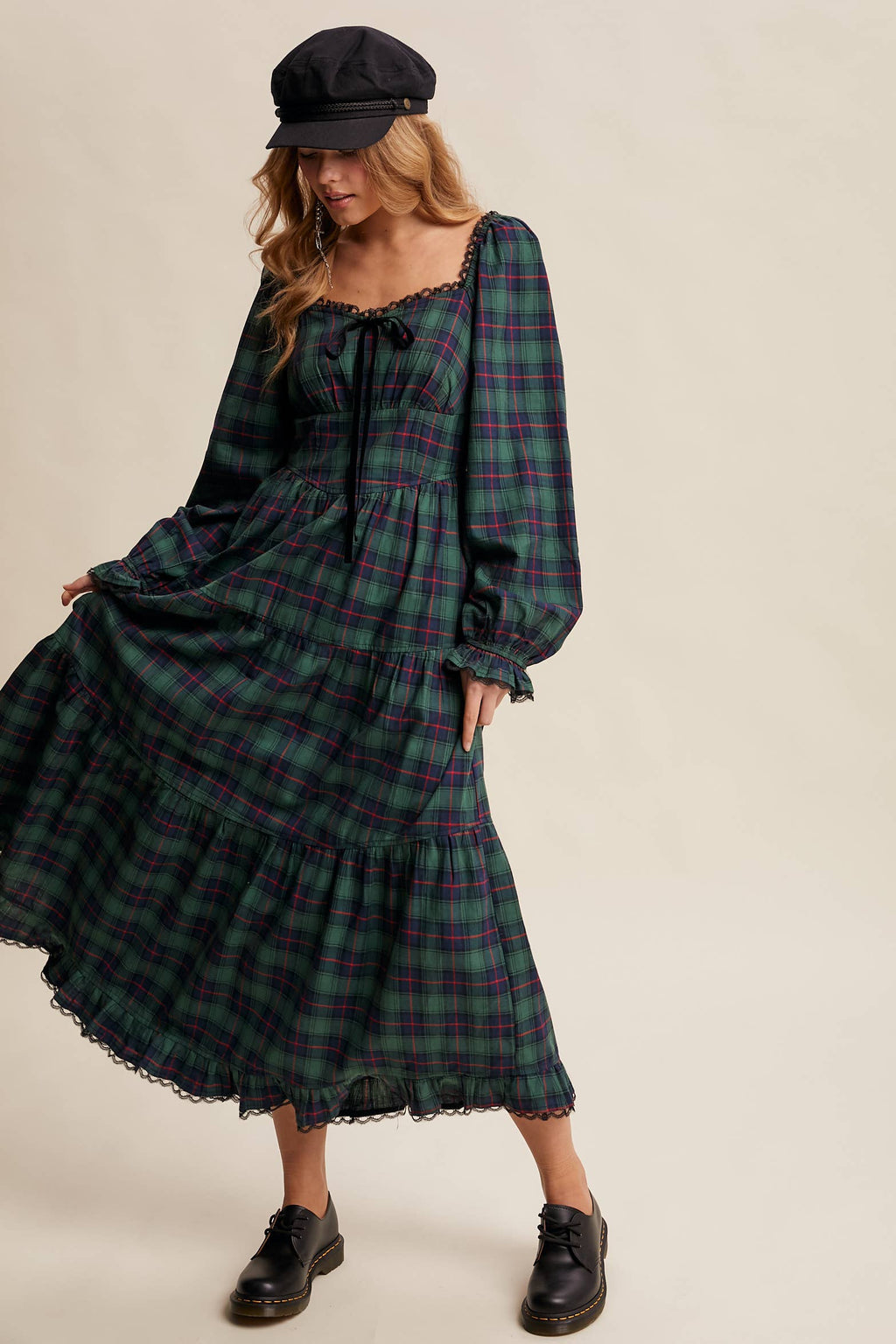 Plaid Tiered Maxi Dress LD1598