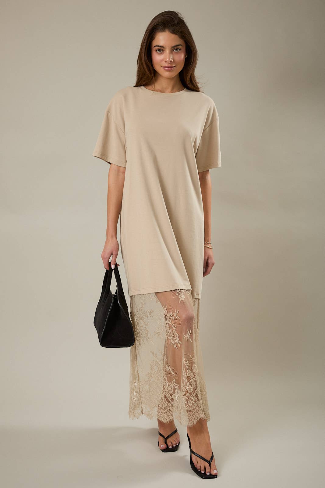ROUND NECK LACE JOINED T-SHIRT MAXI DRESS