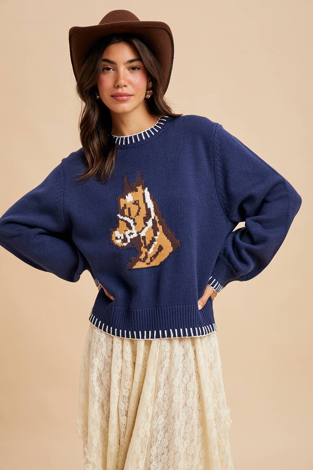 HORSE MOTIF KNITTED SWEATER