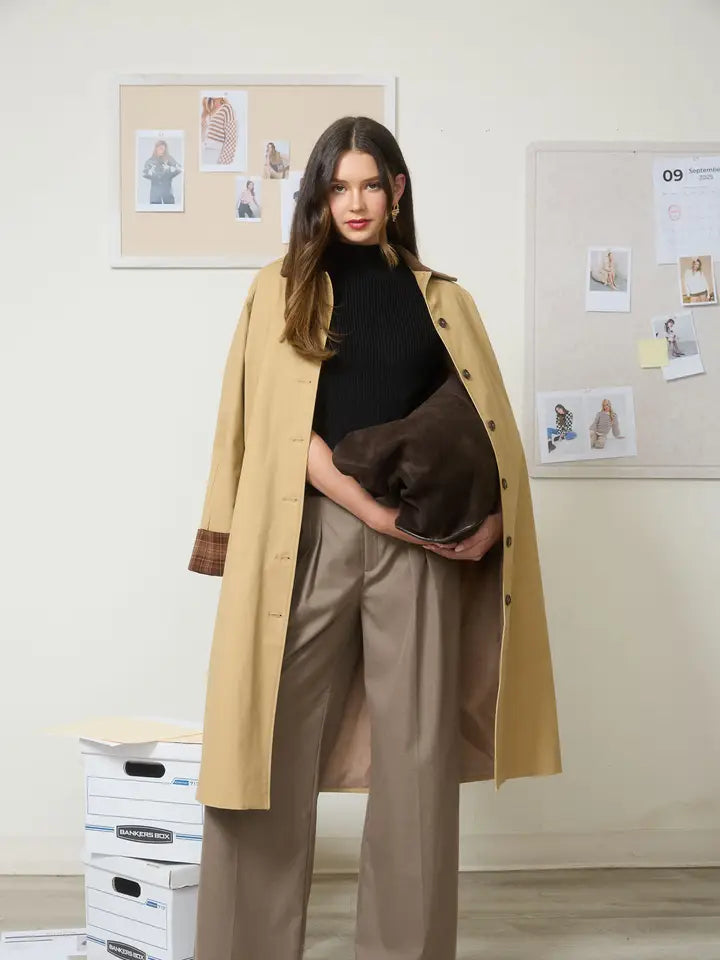 CORDUROY COLLAR PLAID SLEEVE BUTTON DOWN COAT