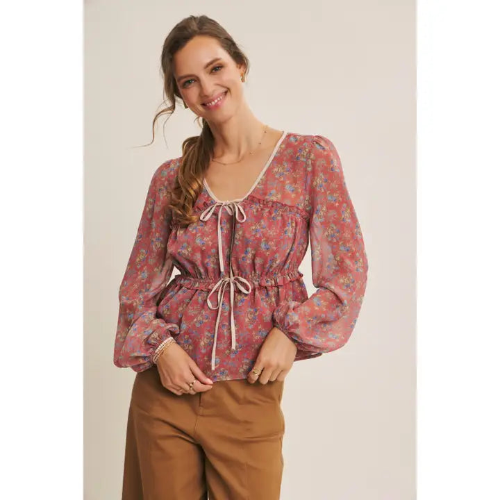ROMANTIC FLORAL CHIFFON BLOUSE
