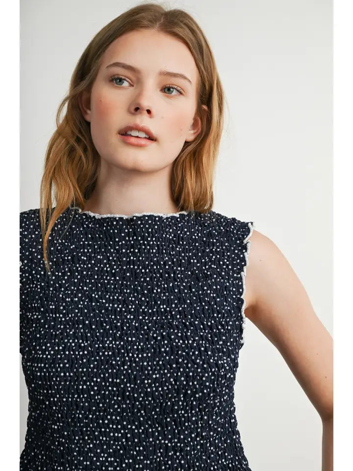 Ruched Ribbon-Back Sleeveless Blouse