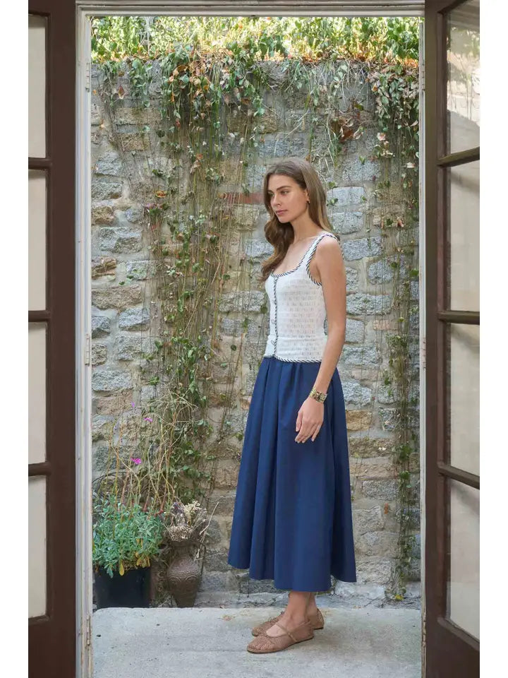 Sleeveless Button Down Knit Midi Mix Media Dress