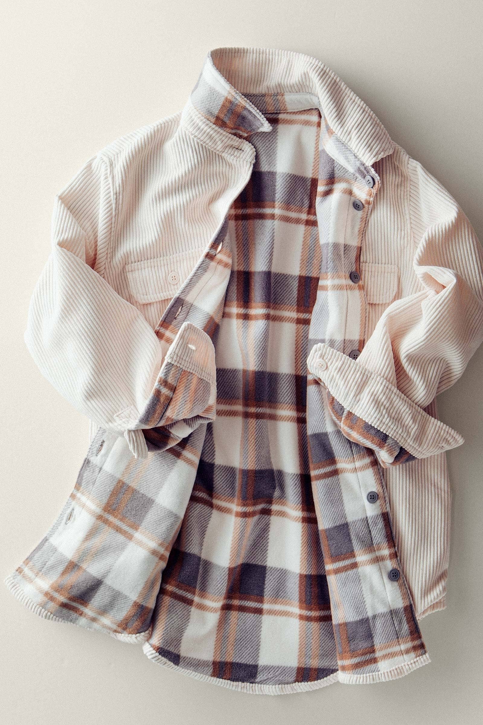 Plaid Lined Corduroy Flannel Shacket