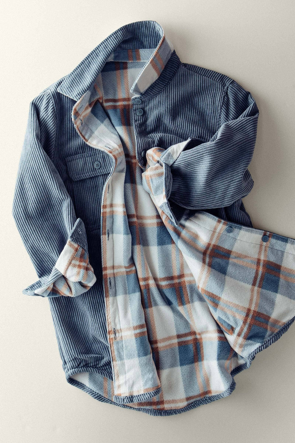 Plaid Lined Corduroy Flannel Shacket