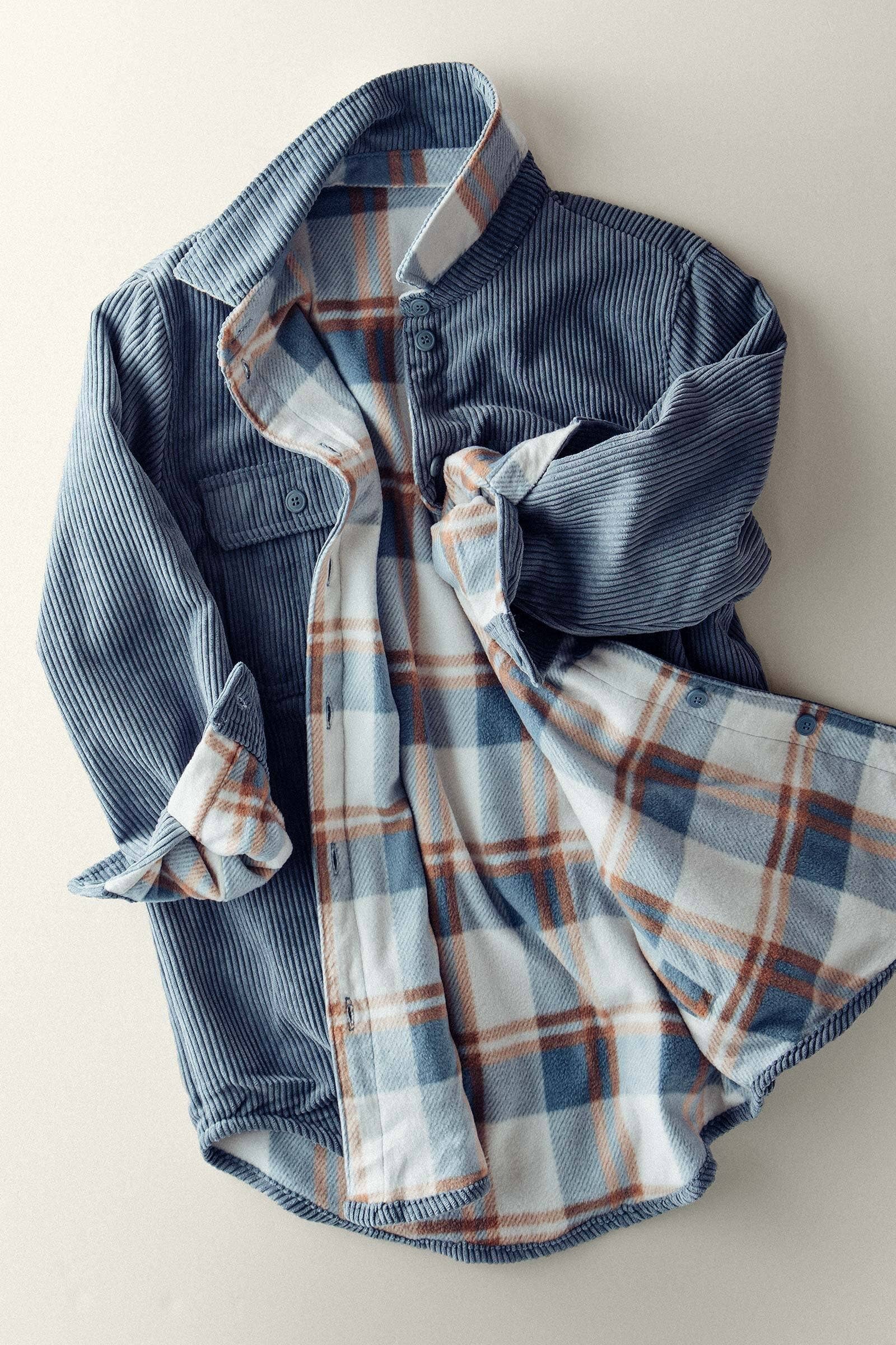 Plaid Lined Corduroy Flannel Shacket