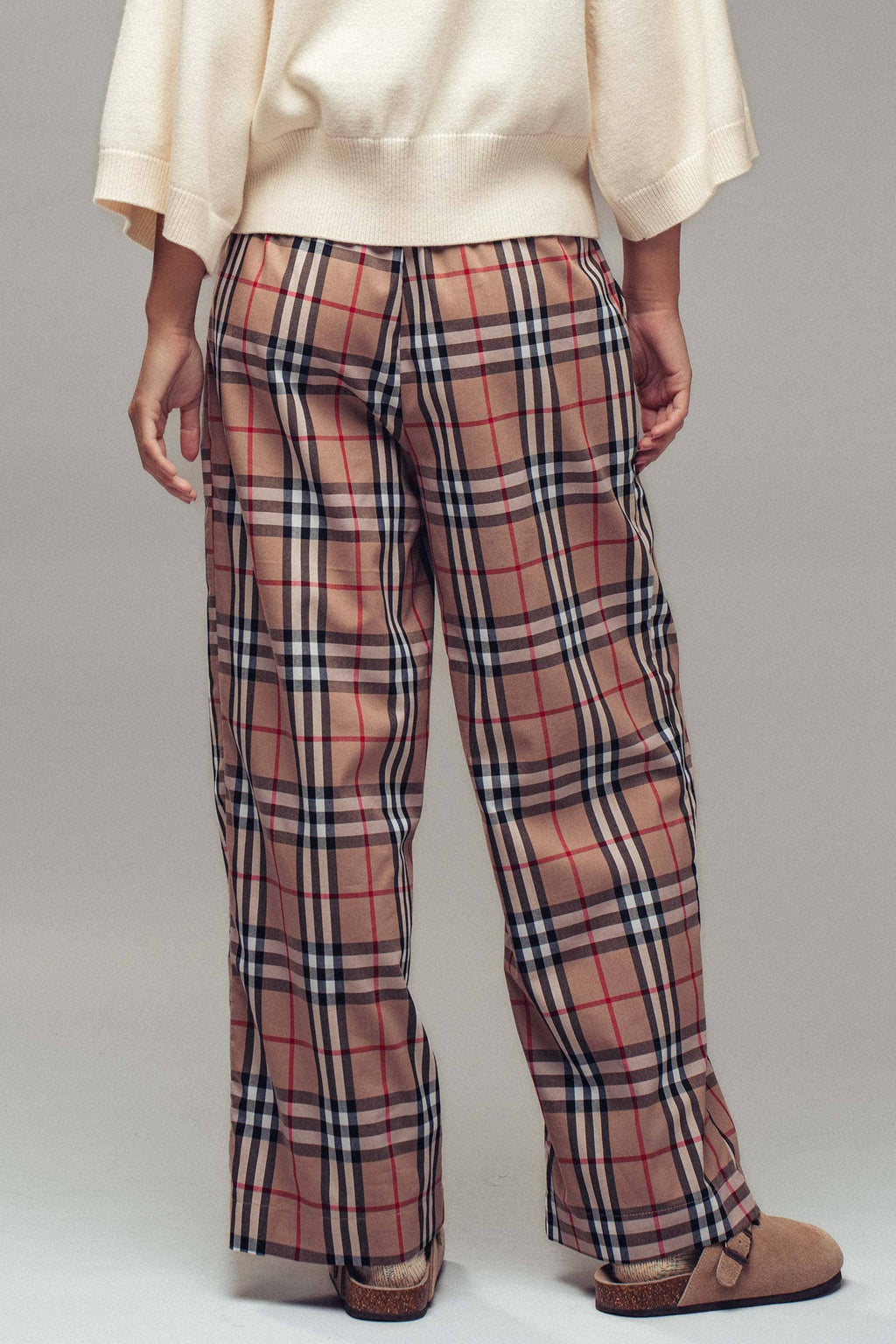Plaid Barrel-Leg Drop Waist Pants