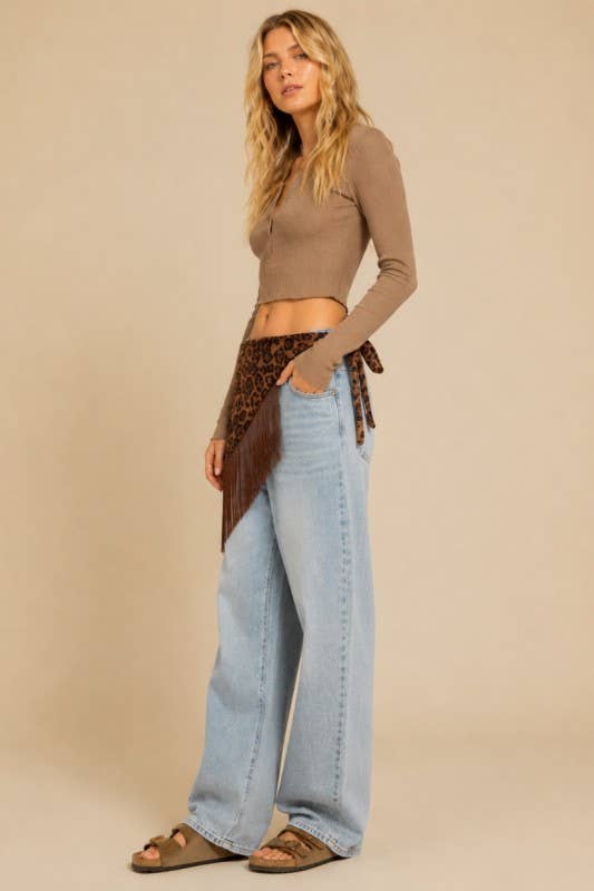 Wild Rhythm Leopard Fringe Waist Scarf