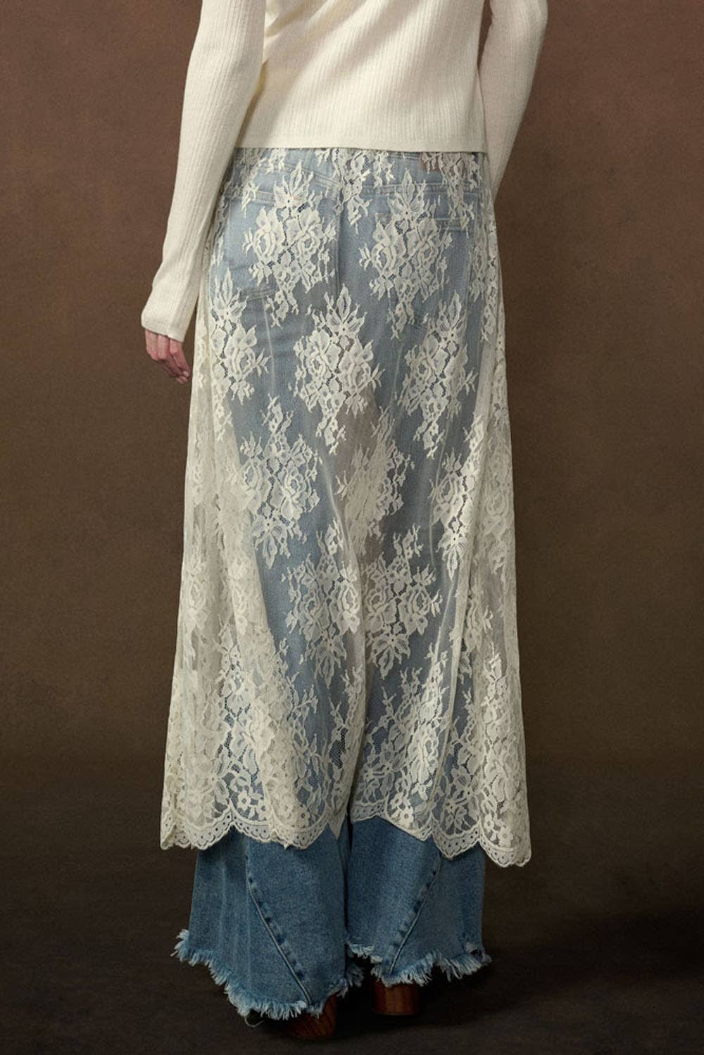 Sheer Floral Lace Layering Midi Skirt
