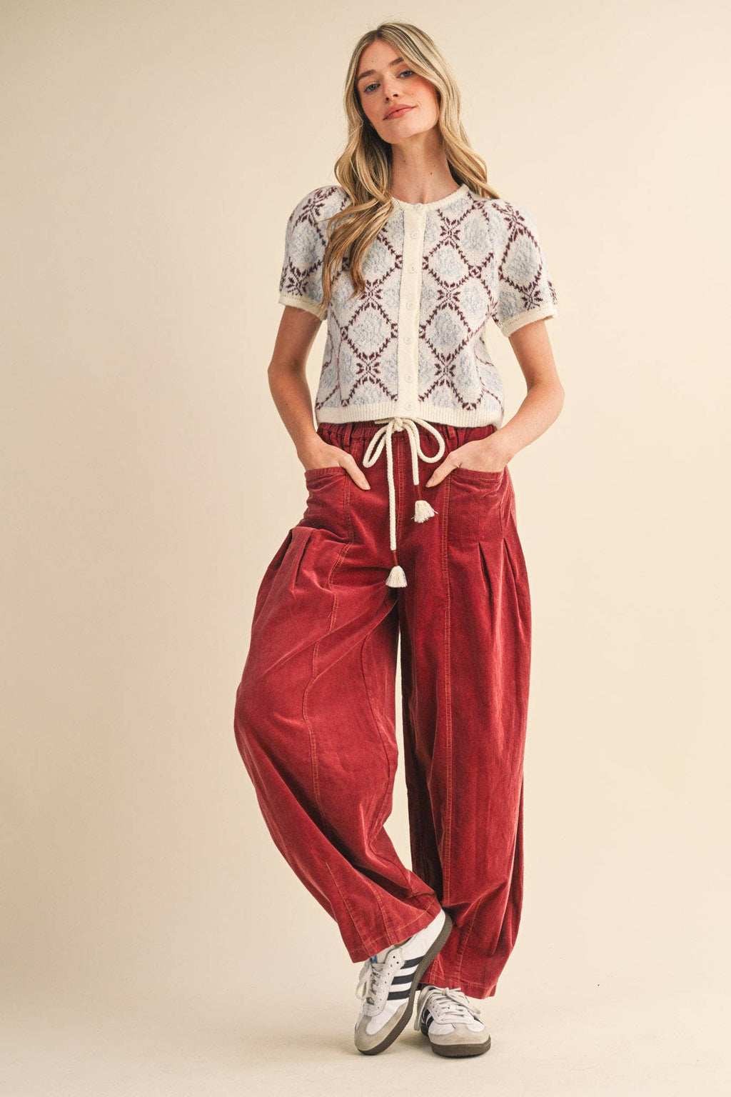 WASHED CORDUROY PLEATED BARREL PANTS MP4155
