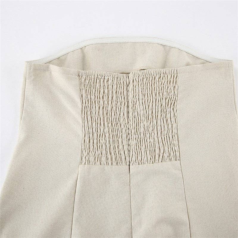 Solid Color Strapless Backless Maxi Dress - KHAKI