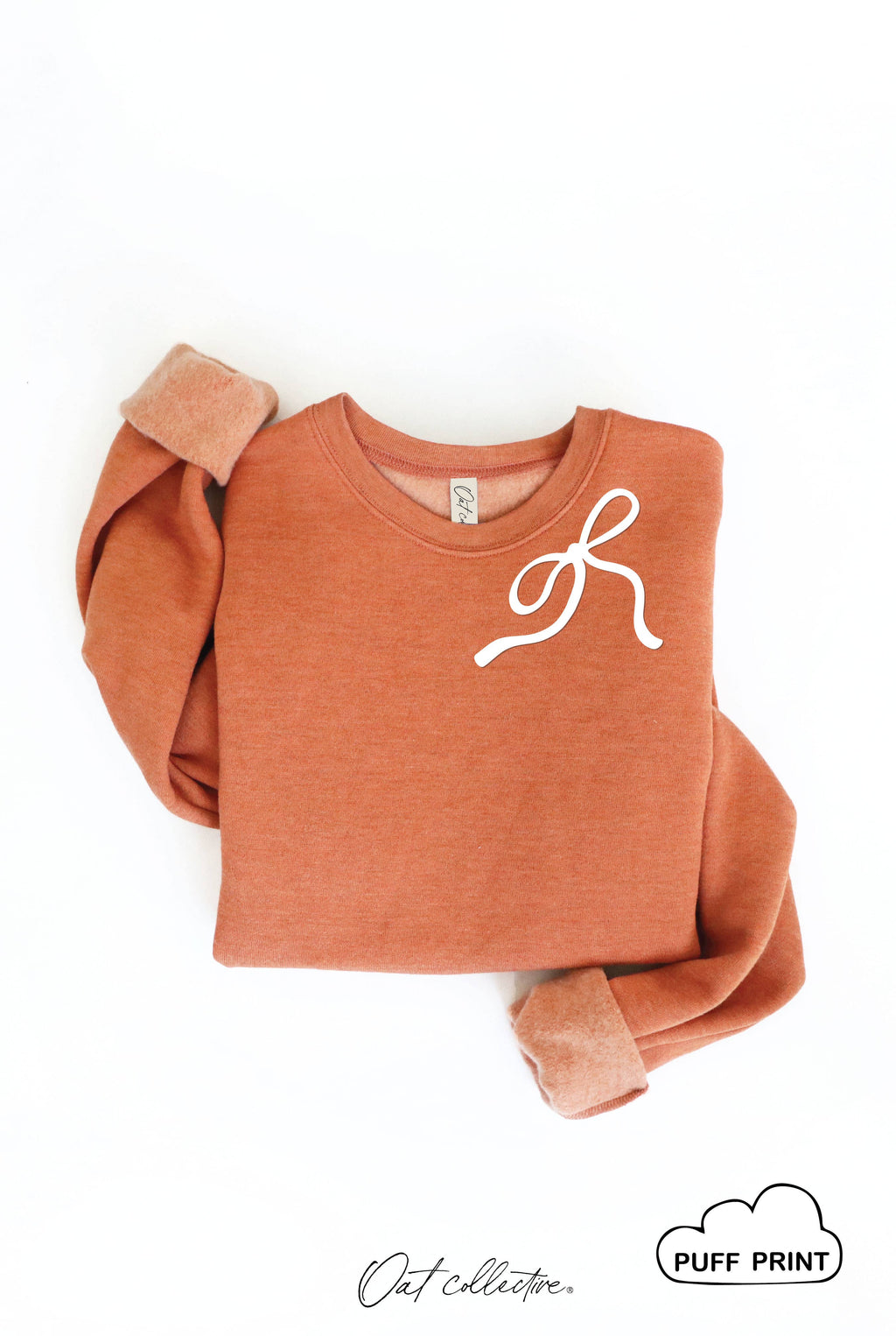RIBBON BOW PUFF NECKLINE  Graphic Sweatshirt