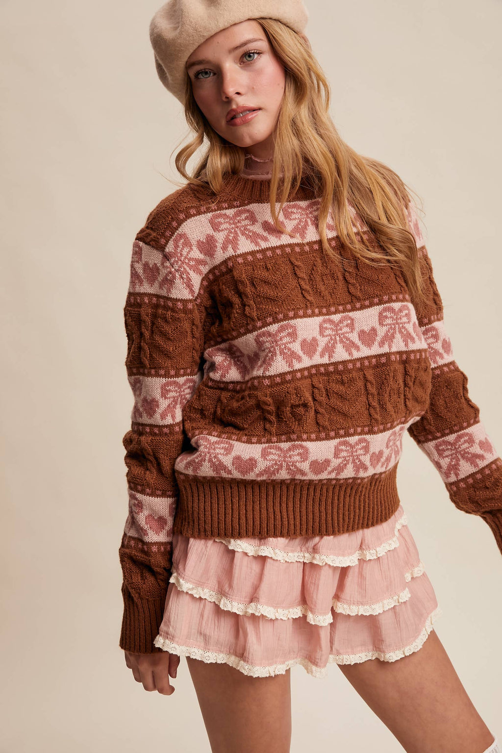 Bow & Heart Knit Pullover LSW1017