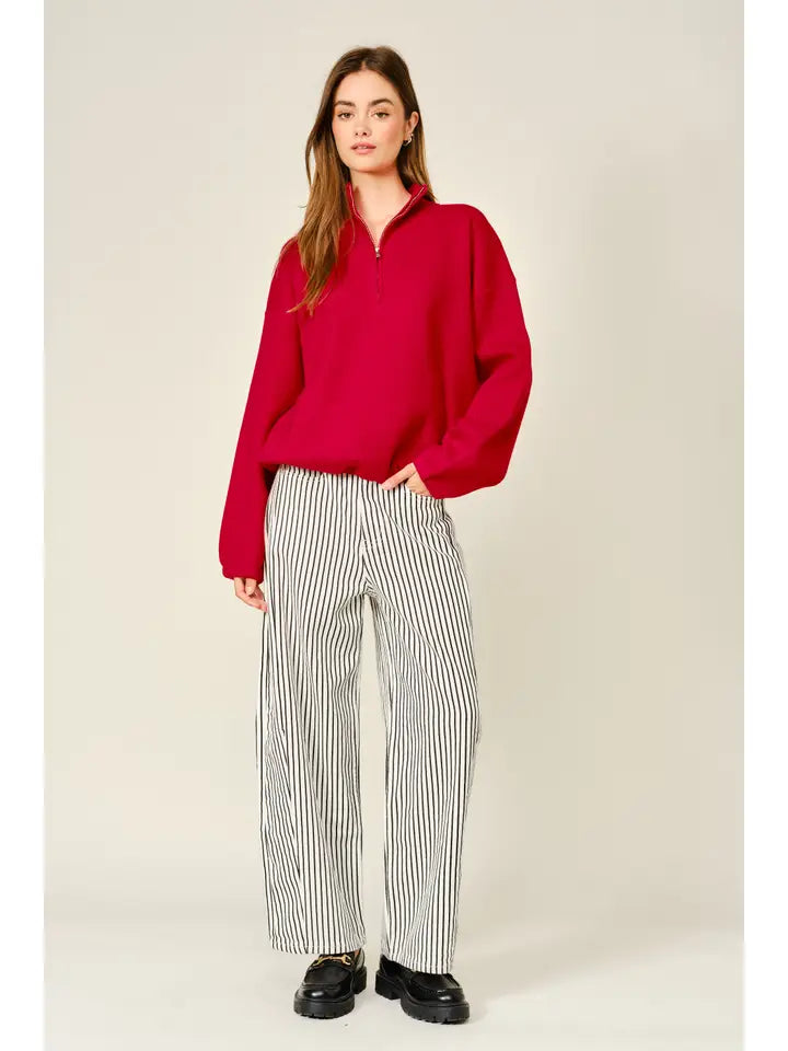 Wool Mix Half Zip Pullover Sweater