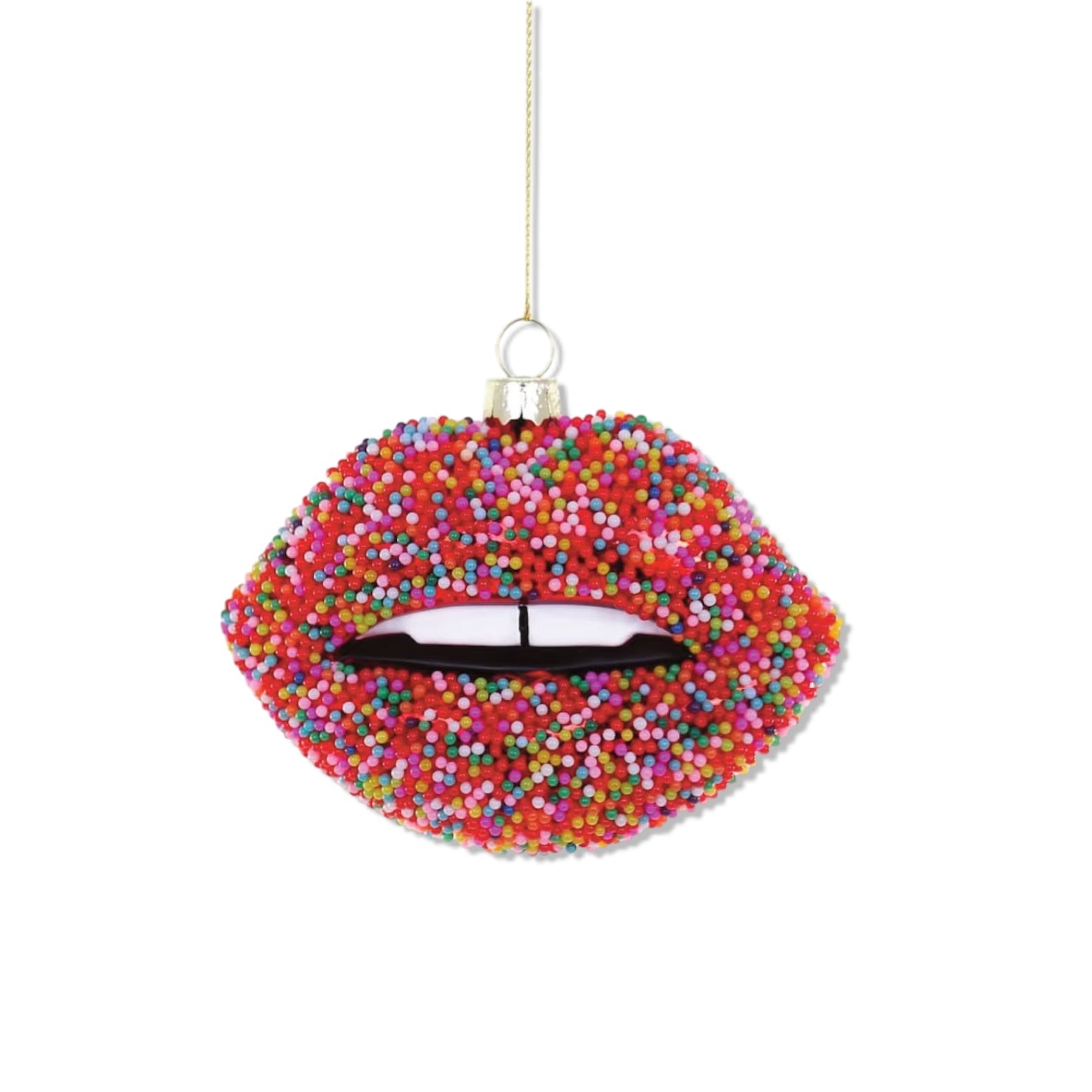 Candy Sprinkled Lips Glass Ornament