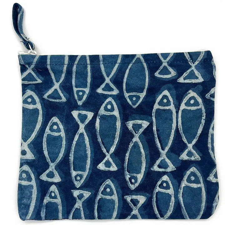Block-Printed Canvas Zipper Pouch