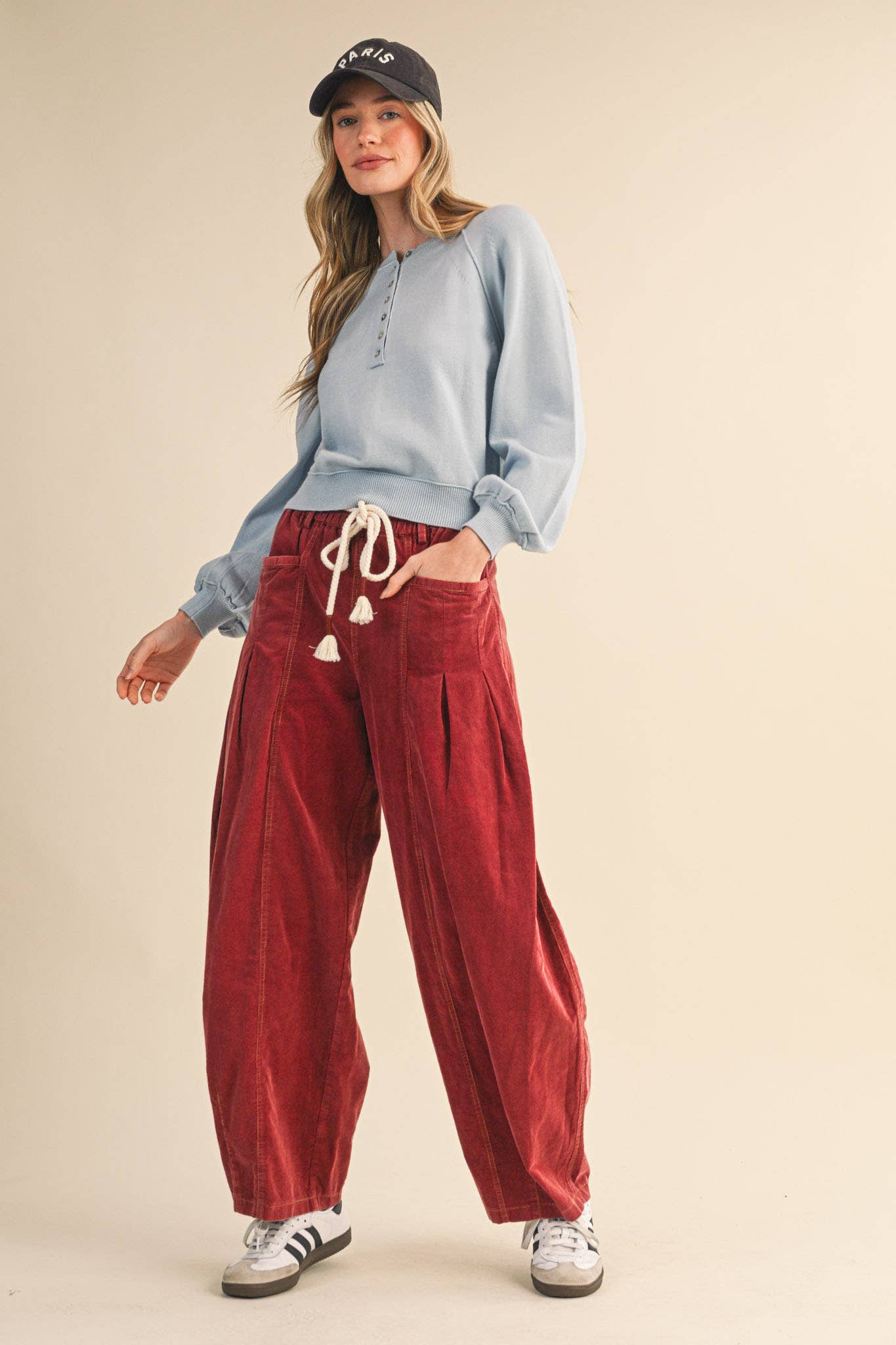 WASHED CORDUROY PLEATED BARREL PANTS MP4155