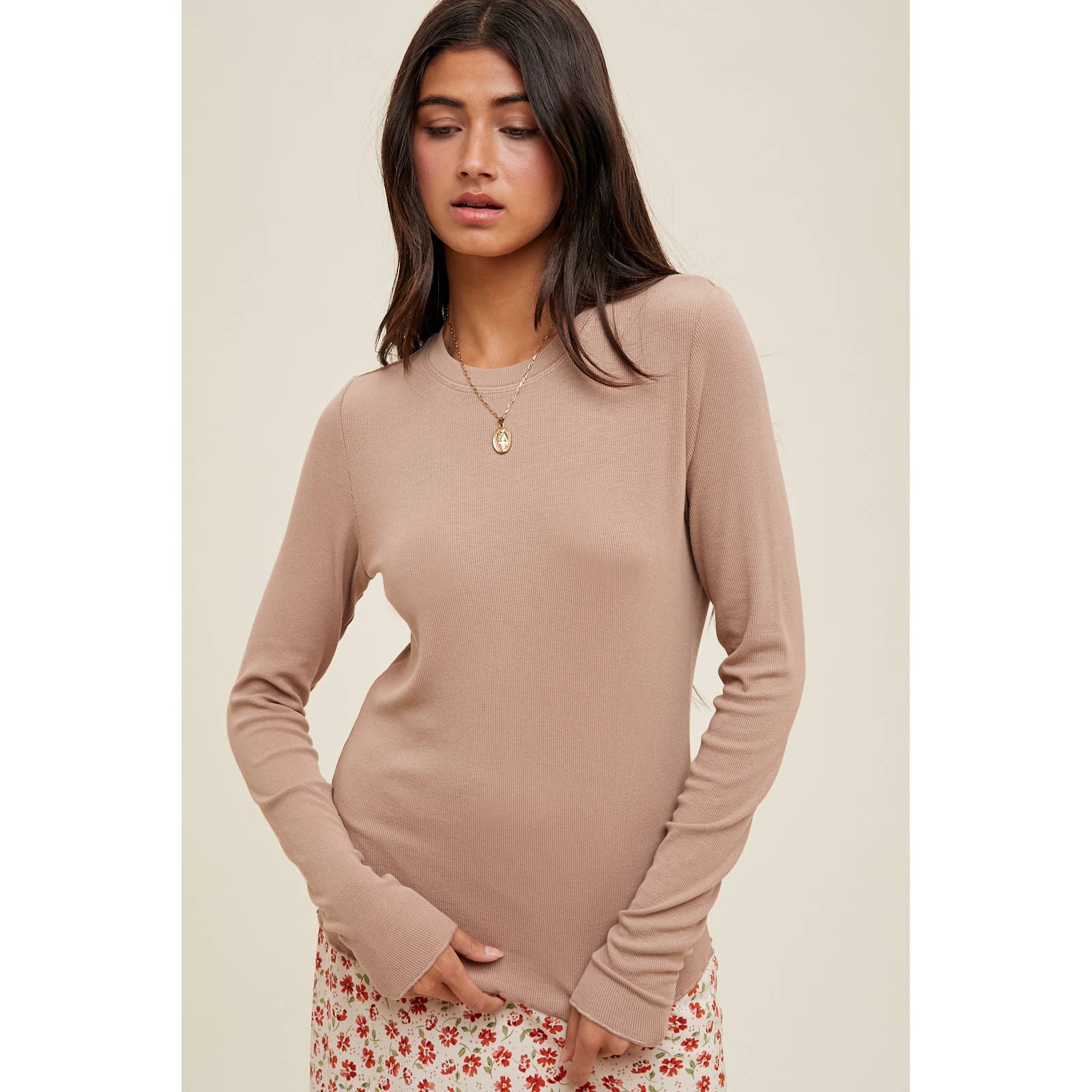 BASIC RIBBED LONG SLEEVE KNIT TOP / WL25-10937