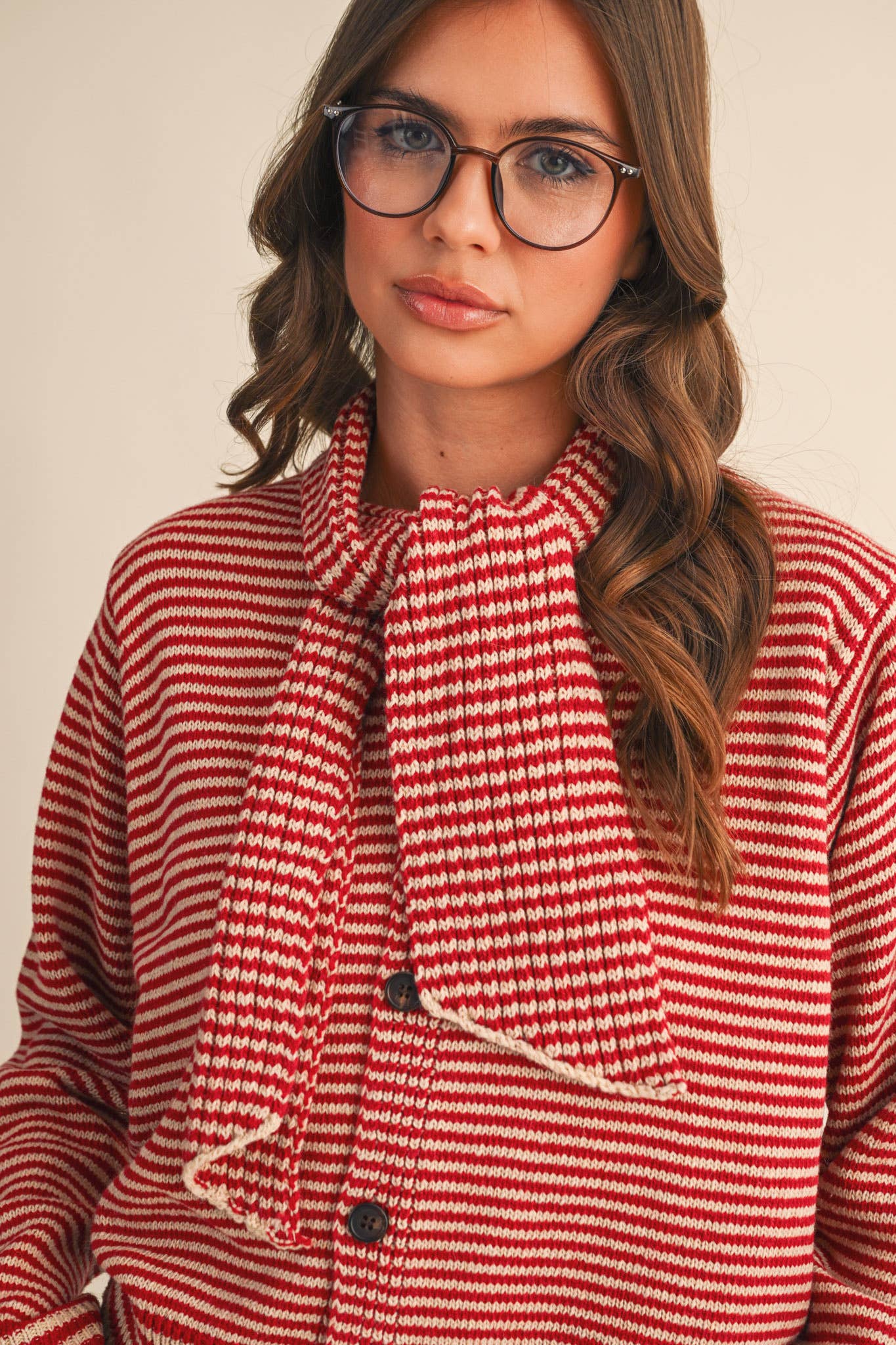 STRIPED TYING NECK SWEATER CARDIGAN MSW11125