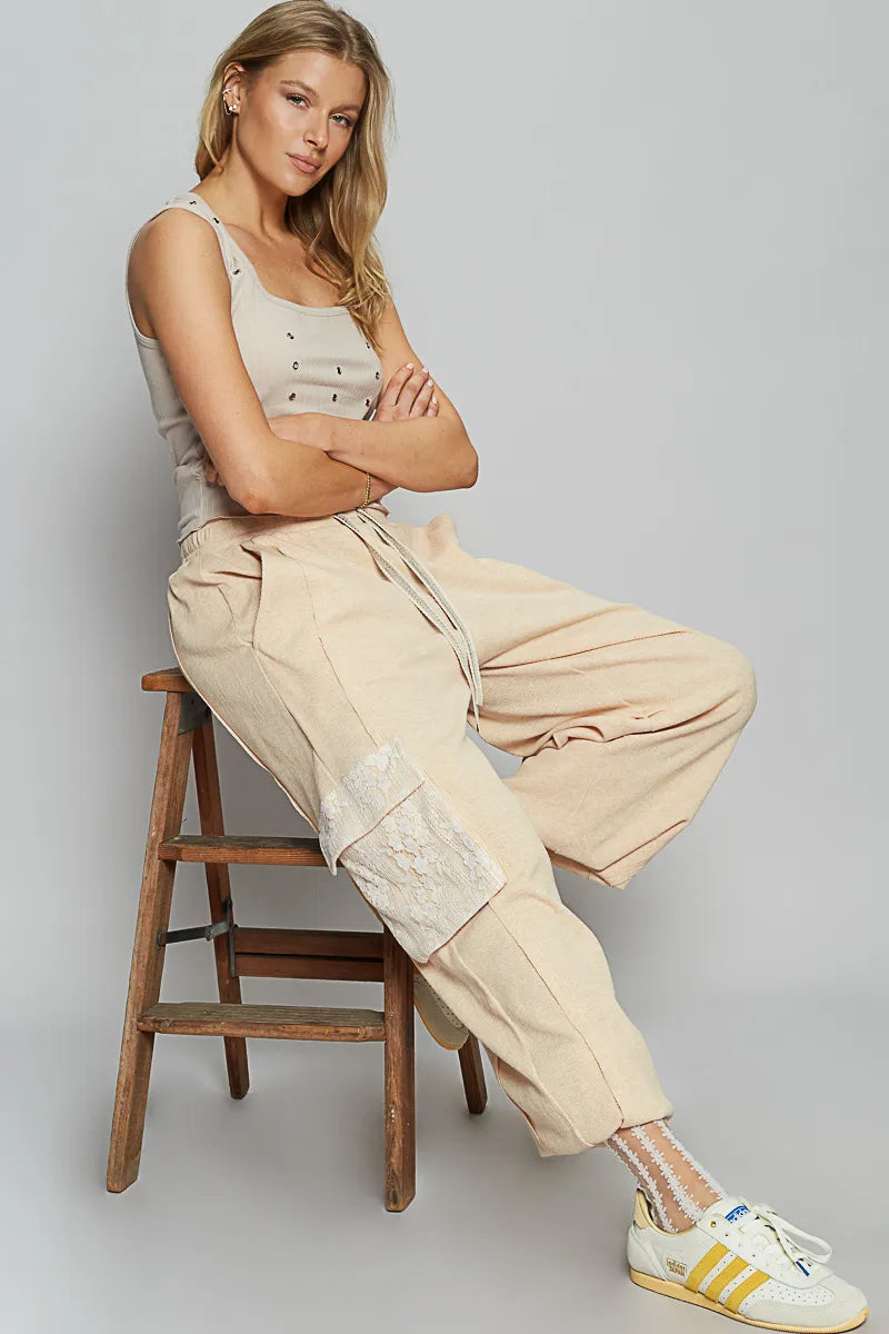 Drawstring Lace Pocket Patch Joggers