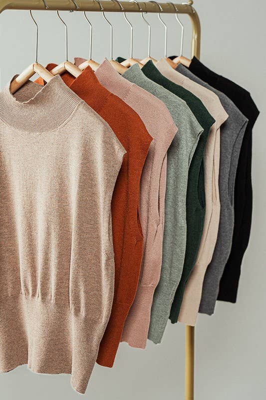 Sleeveless Mock Neck Wool Blend Knit Top