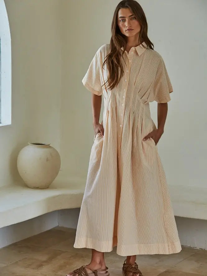 ORANGE AND CREAM BUTTON UP DRESS