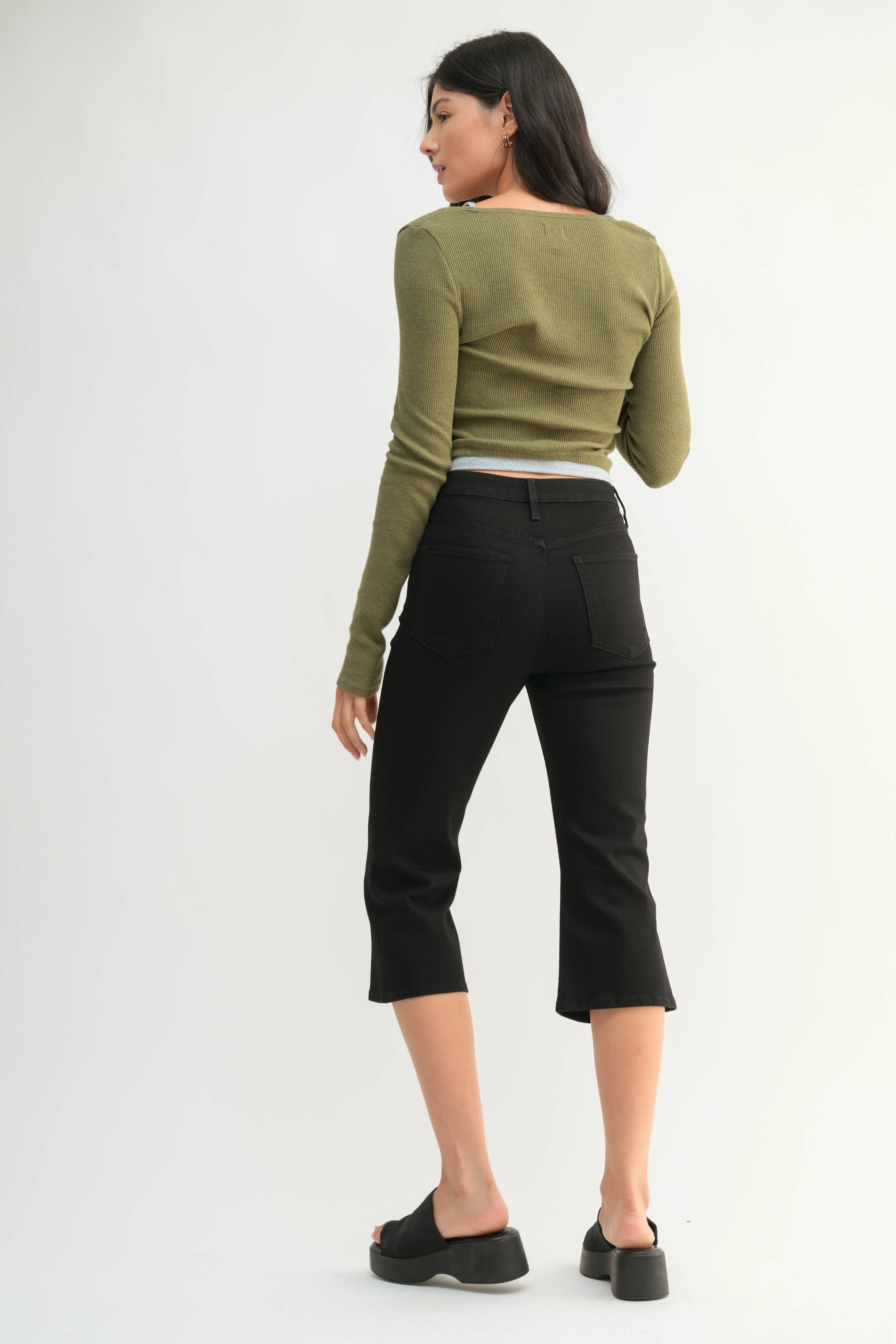 JUST BLACK DENIM Black Capri Jeans - High-Rise Slim Fit Cropped Denim