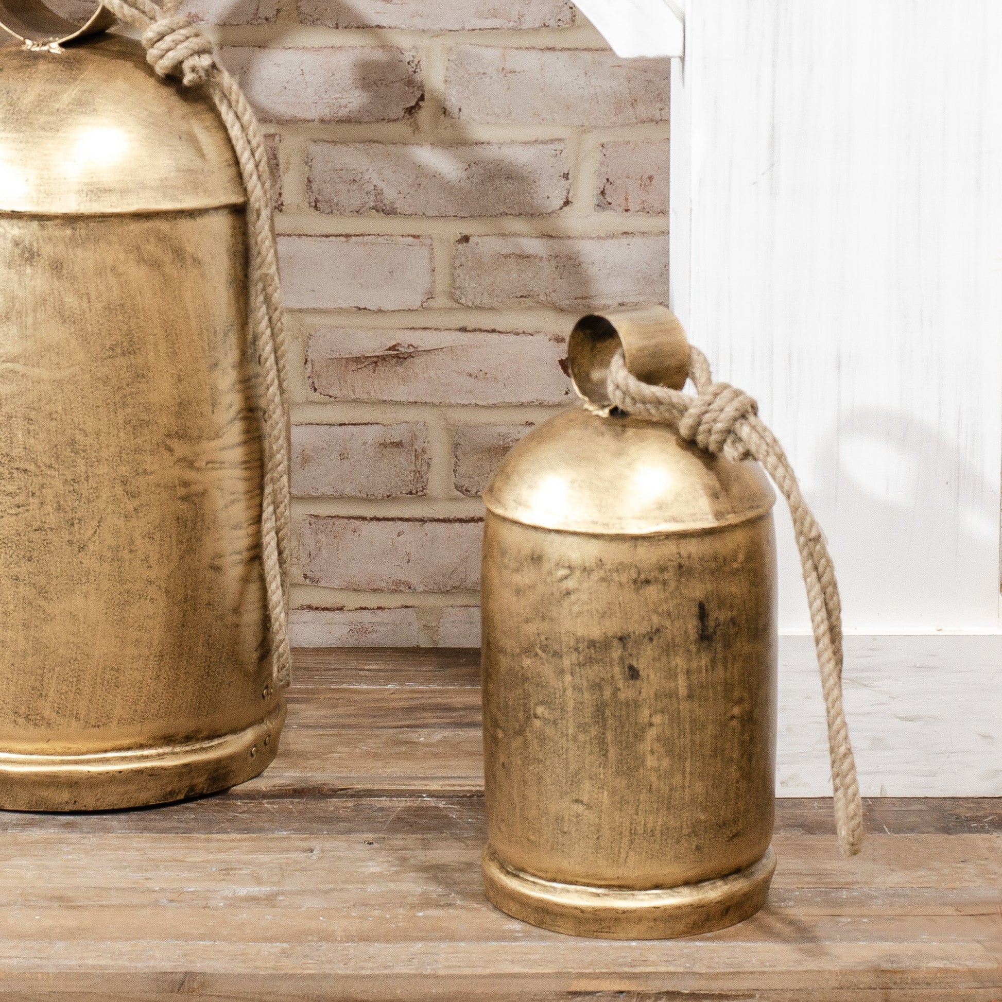 Distressed Gold Bell with Rope Hanger | 2 Sizes