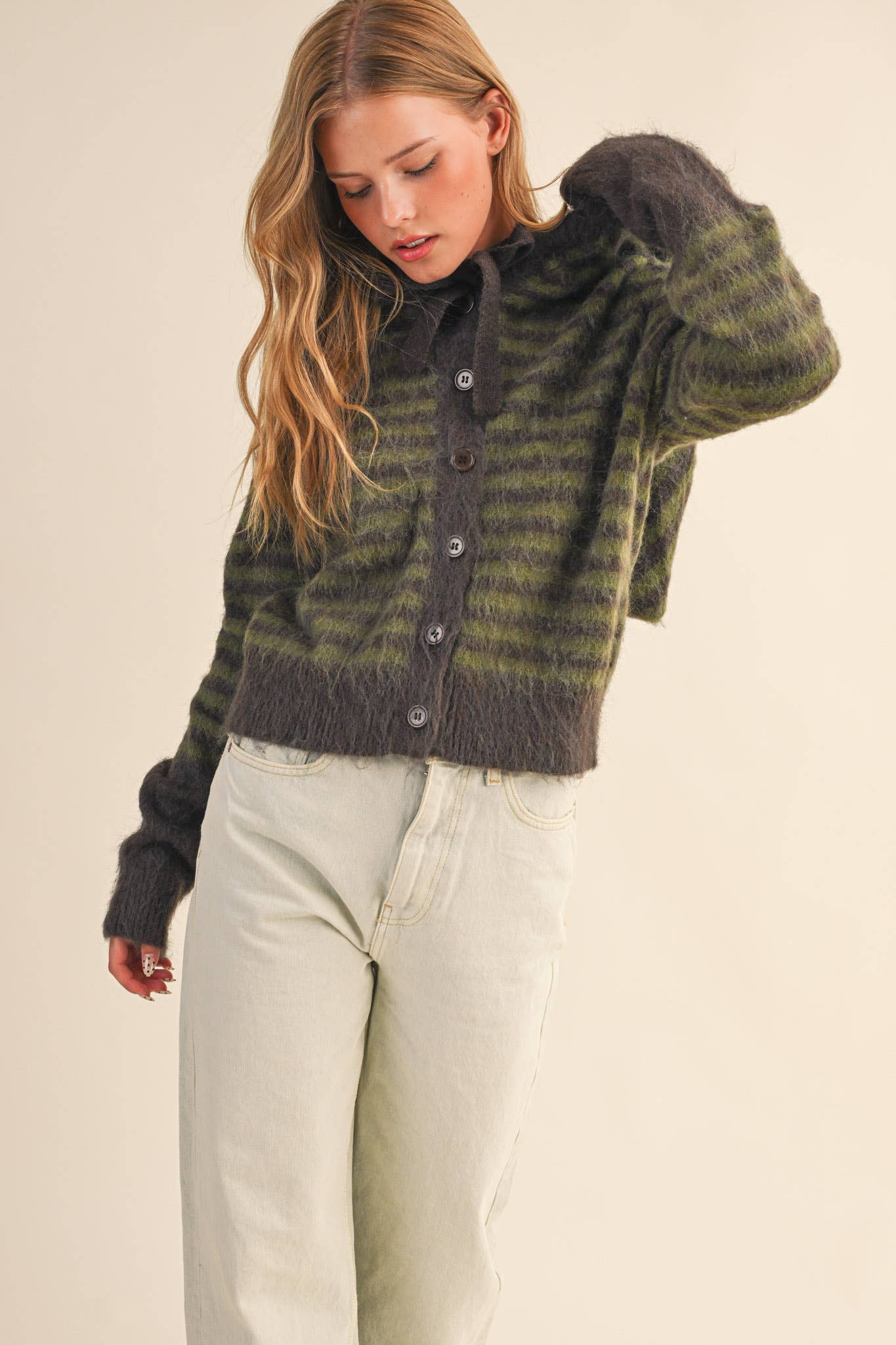 STRIPED HOODIE SWEATER CARDIGAN MSW11063