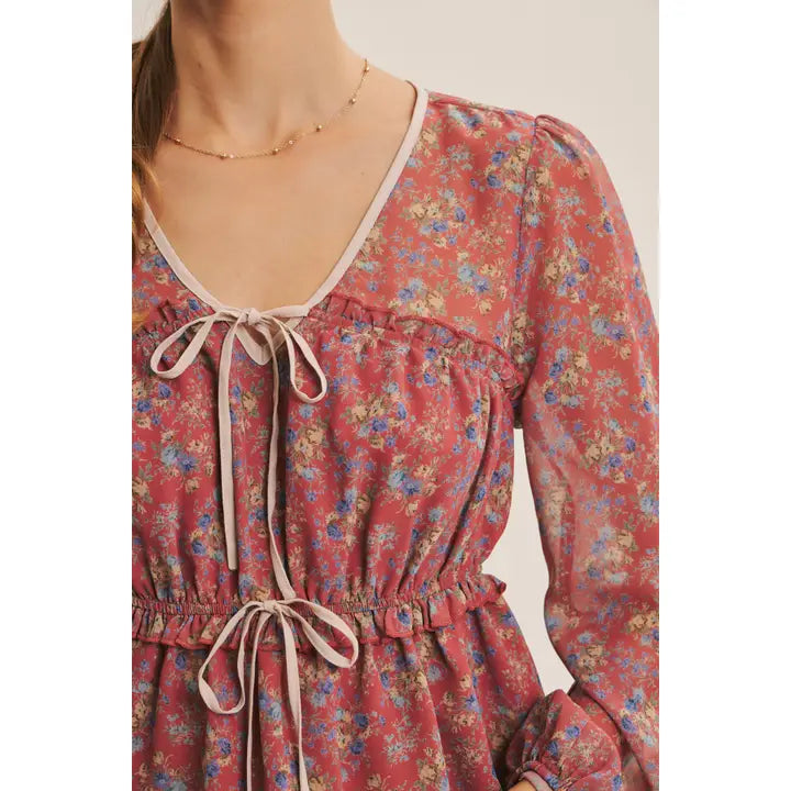 ROMANTIC FLORAL CHIFFON BLOUSE