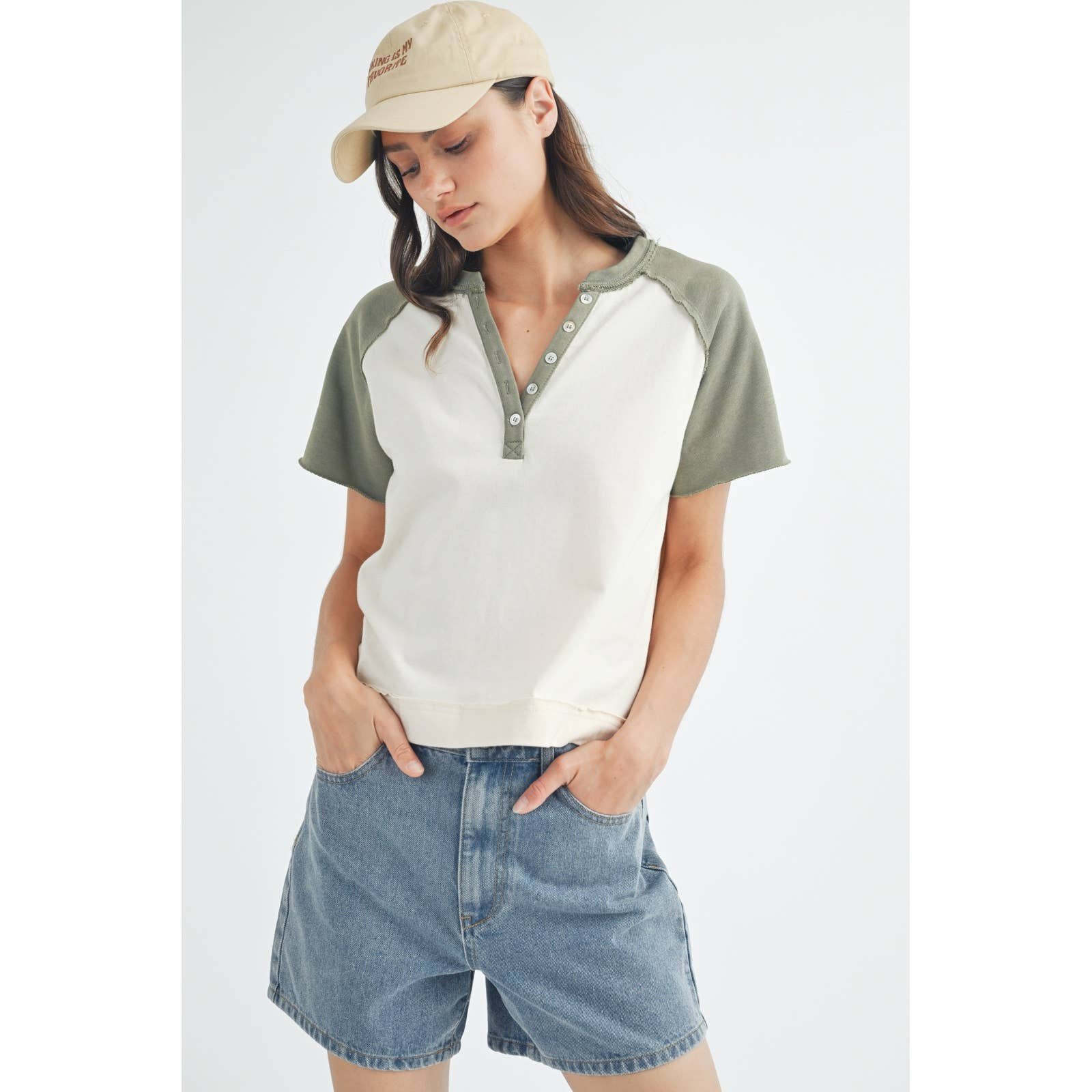 SHORT SLEEVE CONTRAST KNIT TOP / WL24-9494