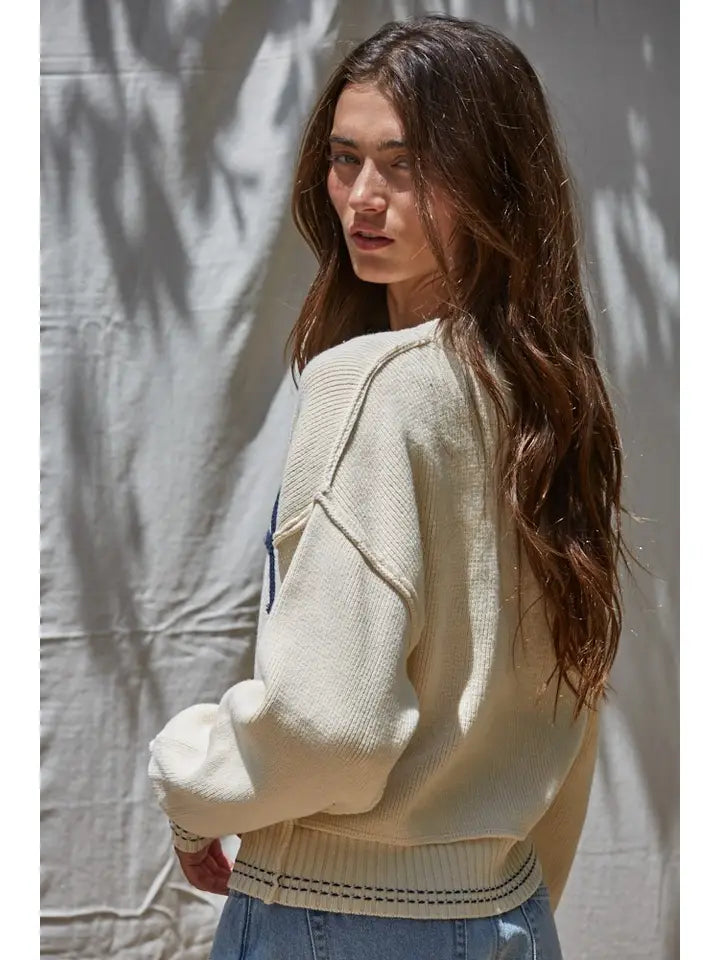 KNIT SWEATER PULLOVER TOP USA EMBROIDERED