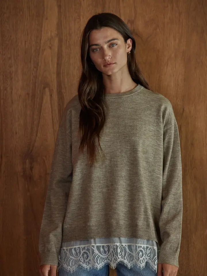 Long Sleeve Pullover Lace Trim Sweater