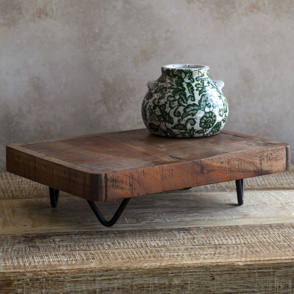 Wood Tabletop Riser with Metal Hairpin Legs - Modern Rustic Pedestal