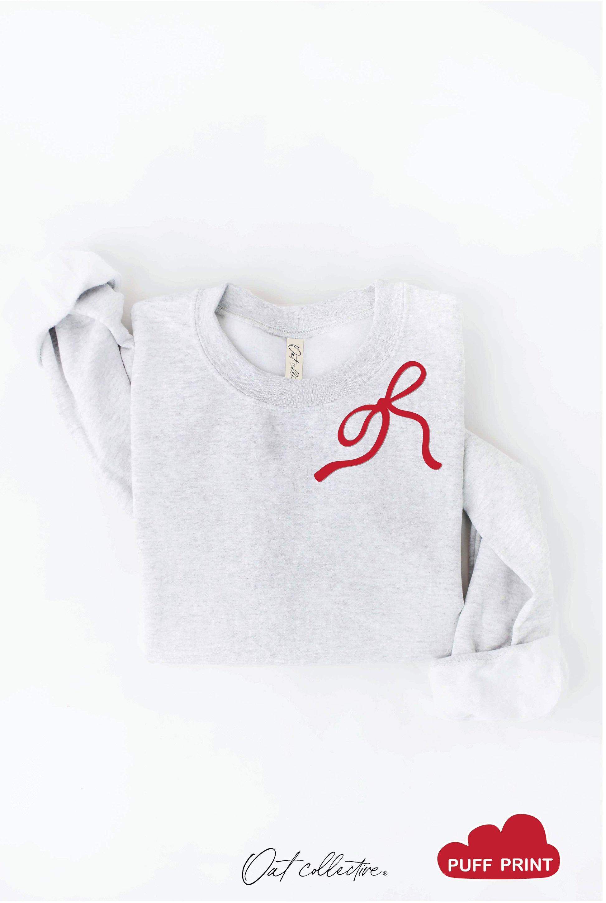 RIBBON BOW PUFF NECKLINE  Graphic Sweatshirt