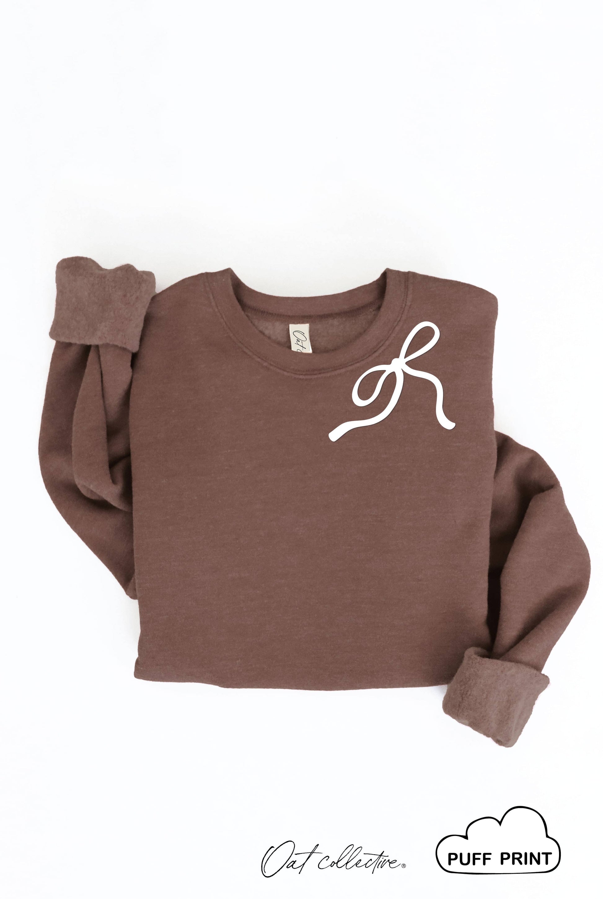 RIBBON BOW PUFF NECKLINE  Graphic Sweatshirt
