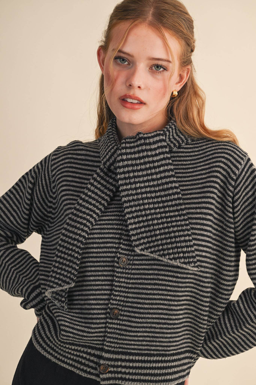 STRIPED TYING NECK SWEATER CARDIGAN MSW11125