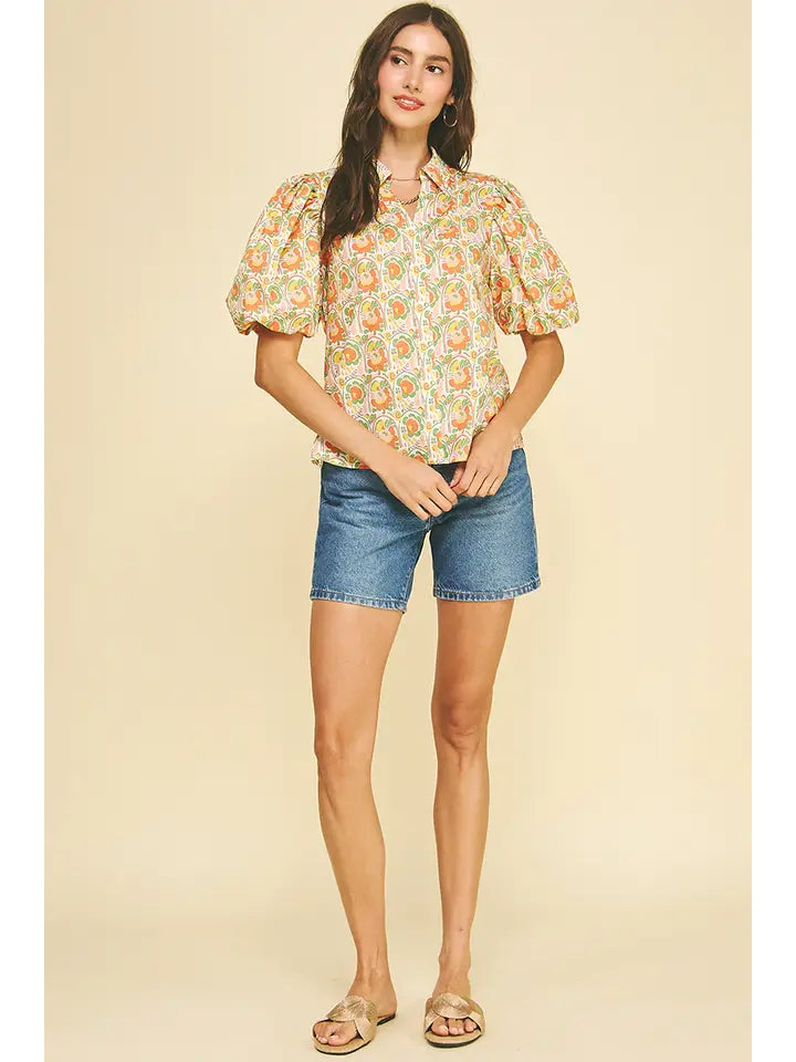 Floral Puffed Sleeve Blouse Top