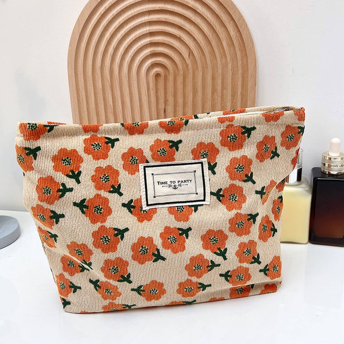 CORDUROY RETRO FLORAL LARGE CAPACITY MAKEUP BAG_CWAB1221