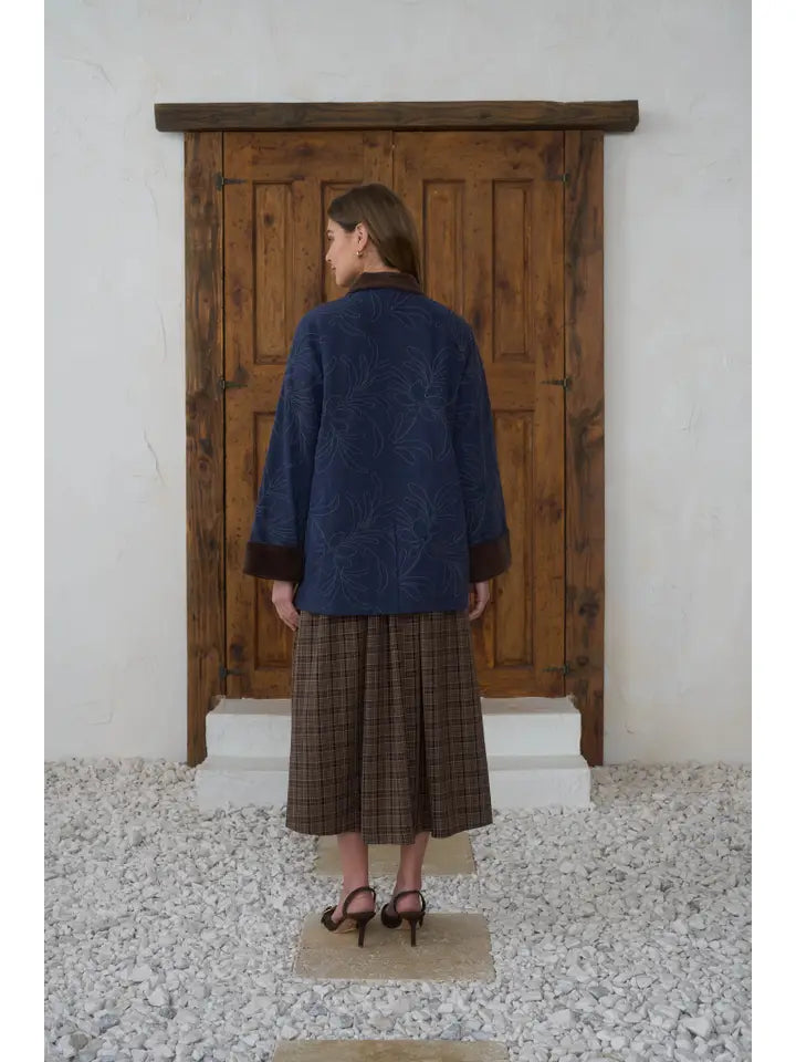 Embroidered Contrast Collar Jacket