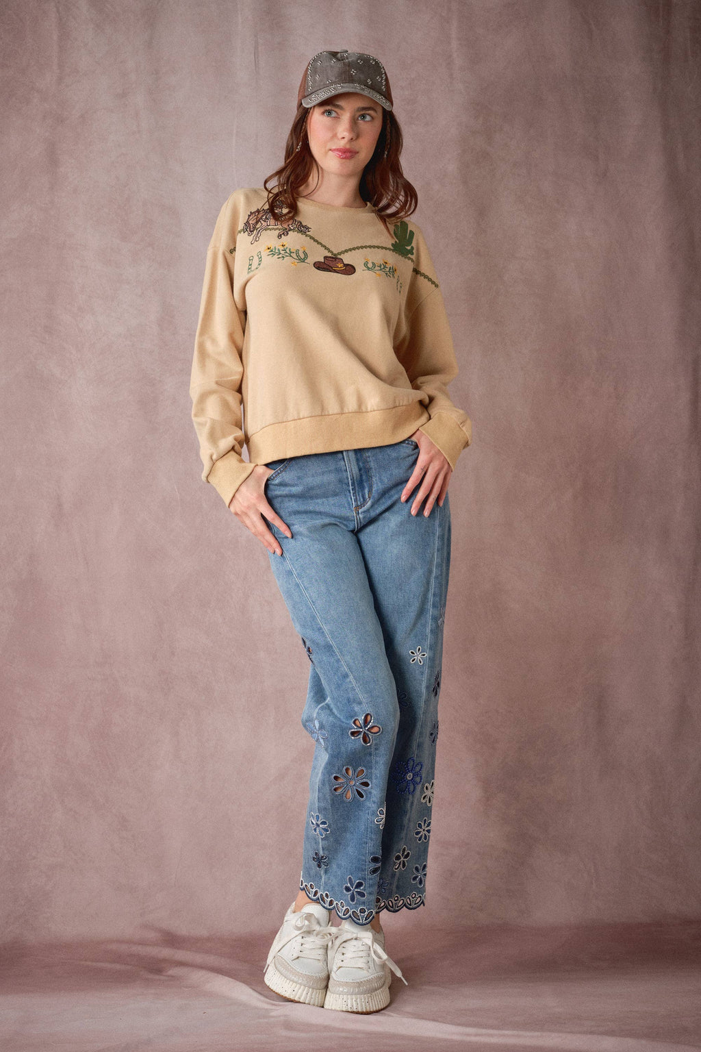 Western Embroidered Terry Pullover