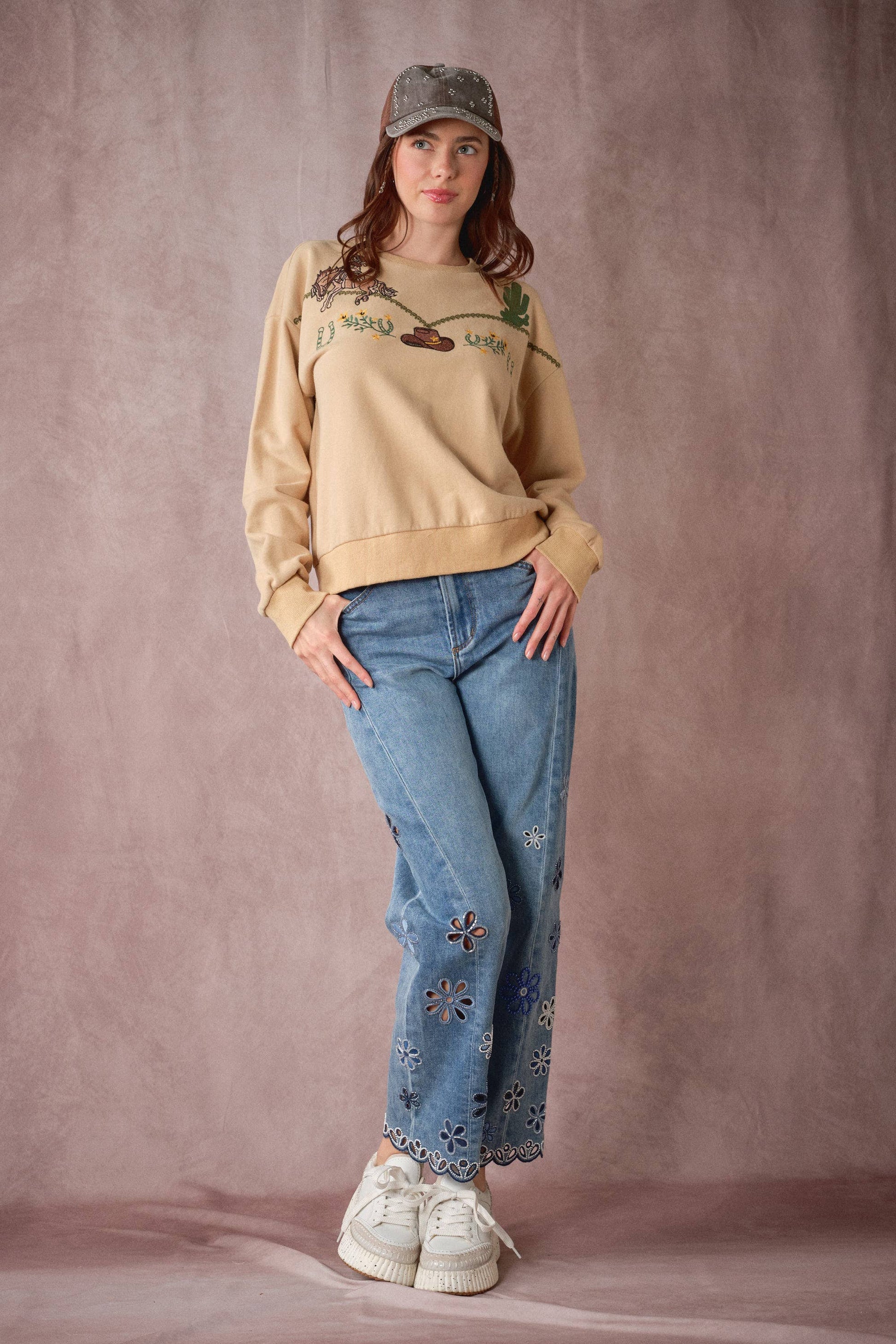 Western Embroidered Terry Pullover