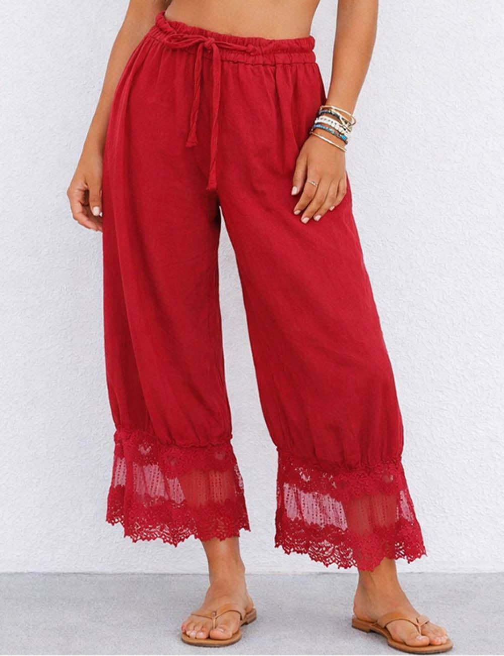 Lace String Tie Lantern Pants